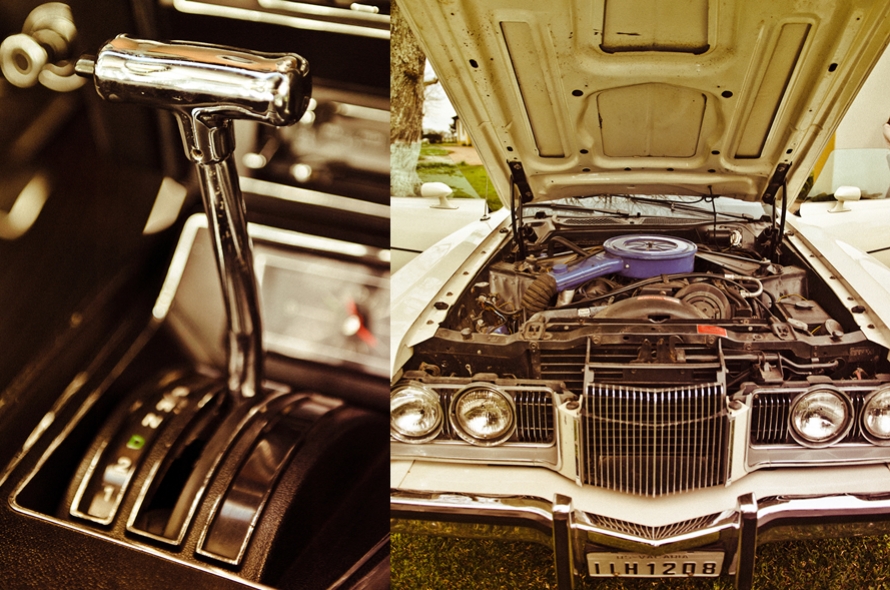 Véu, grinalda e um Mercury Cougar